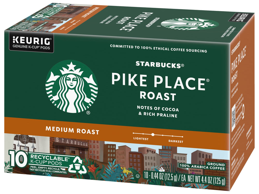 Starbucks Pike Place Roast K-Cups table-top shot emphasizes convenient single-serve option.