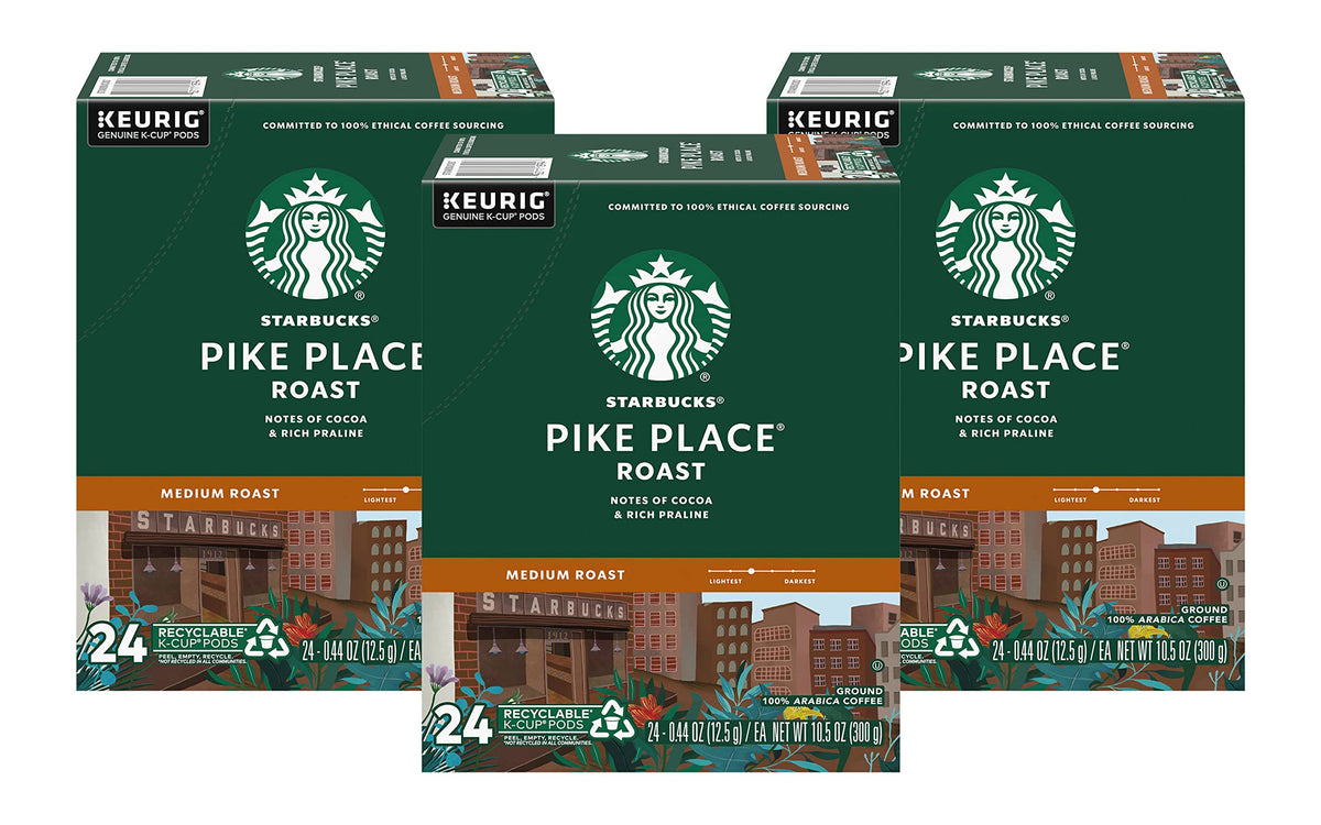 Starbucks Pike Place Roast K-Cup 72-count packaging for Keurig brewers, convenient single-serve option
