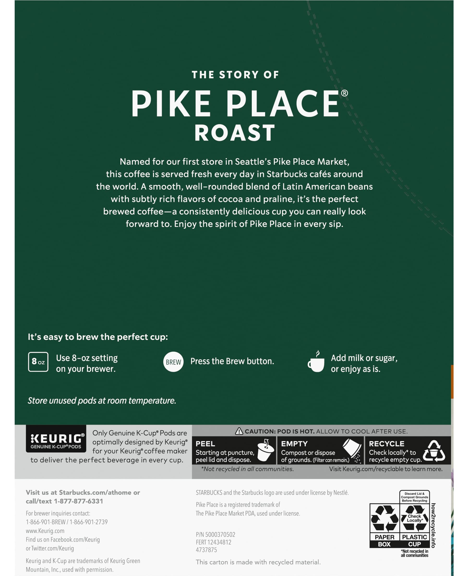 Starbucks Pike Place Roast K-Cup for office breaks, quick and consistent cups