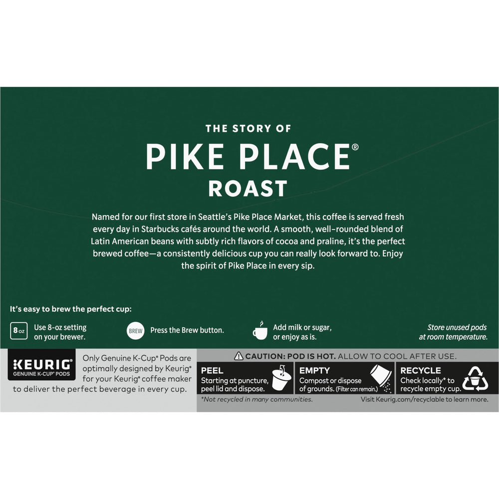 Starbucks Pike Place Roast K-Cup Keurig-ready for quick mornings.
