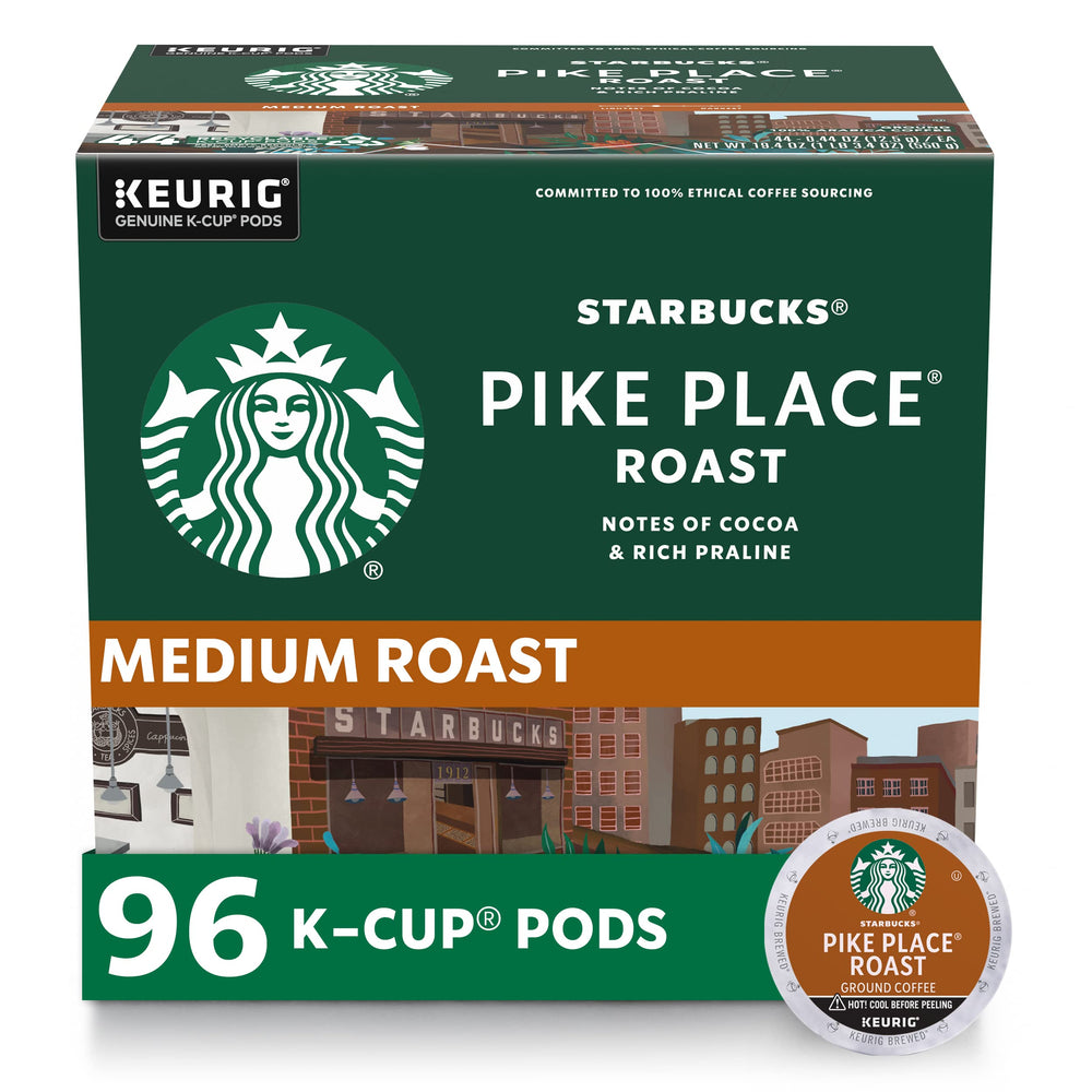 Starbucks Pike Place Roast K-Cup pods ready for Keurig brewing.