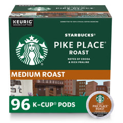 Starbucks Pike Place Roast K-Cup pods ready for Keurig brewing.