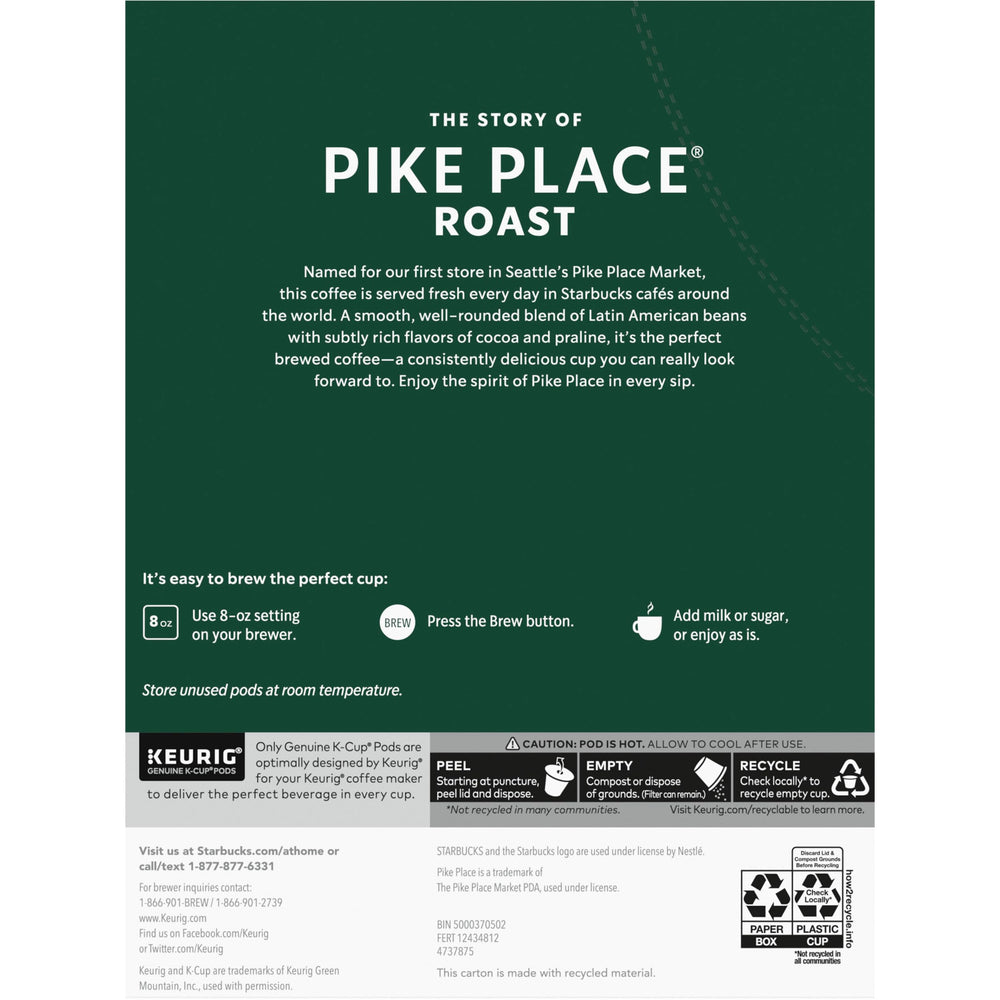 Pike Place Roast packaging labels displayed on a shop shelf.