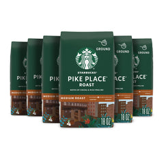 Starbucks Pike Place Roast six-bag package ready for daily brewing.