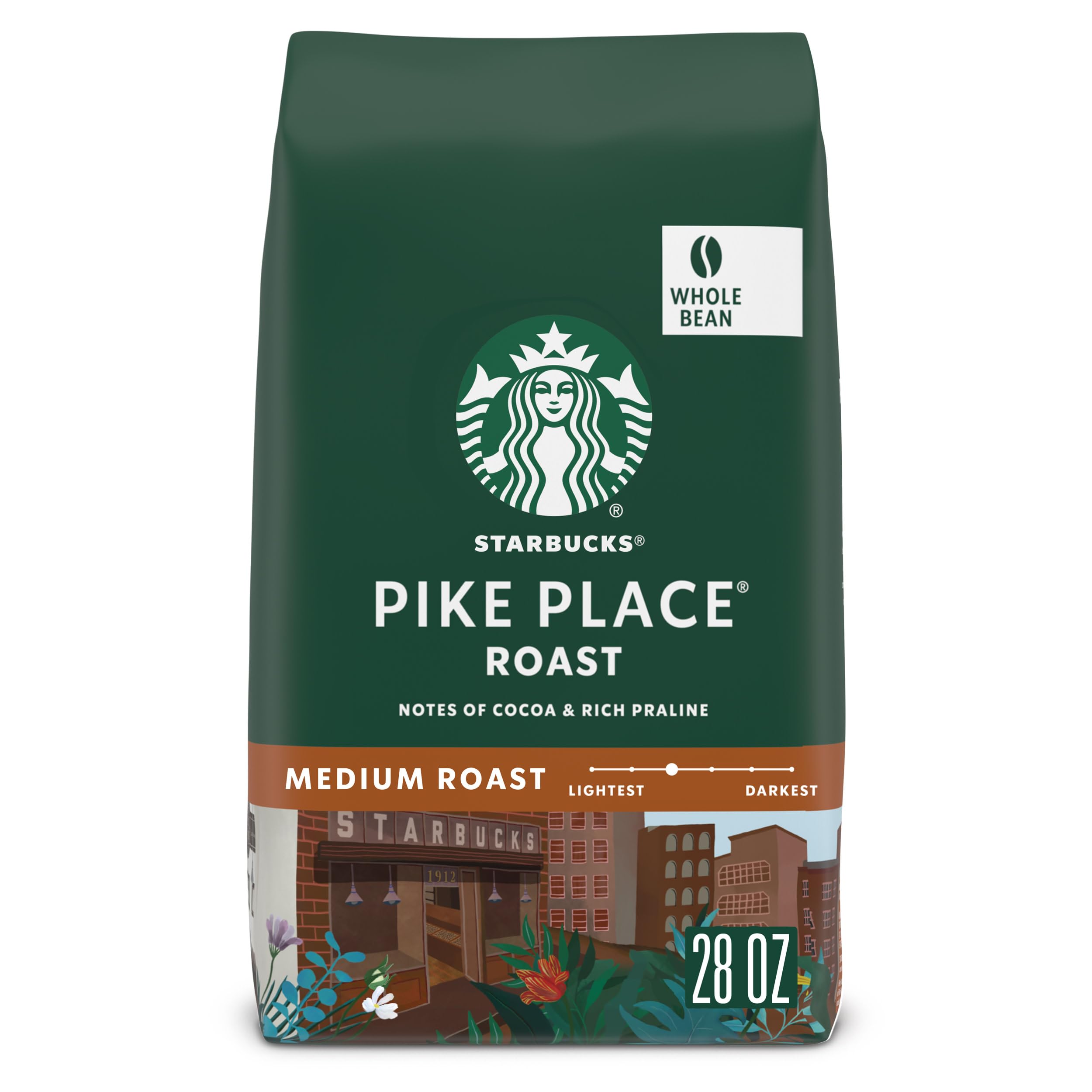 Starbucks Pike Place Roast whole beans 28 oz bag for daily brewing