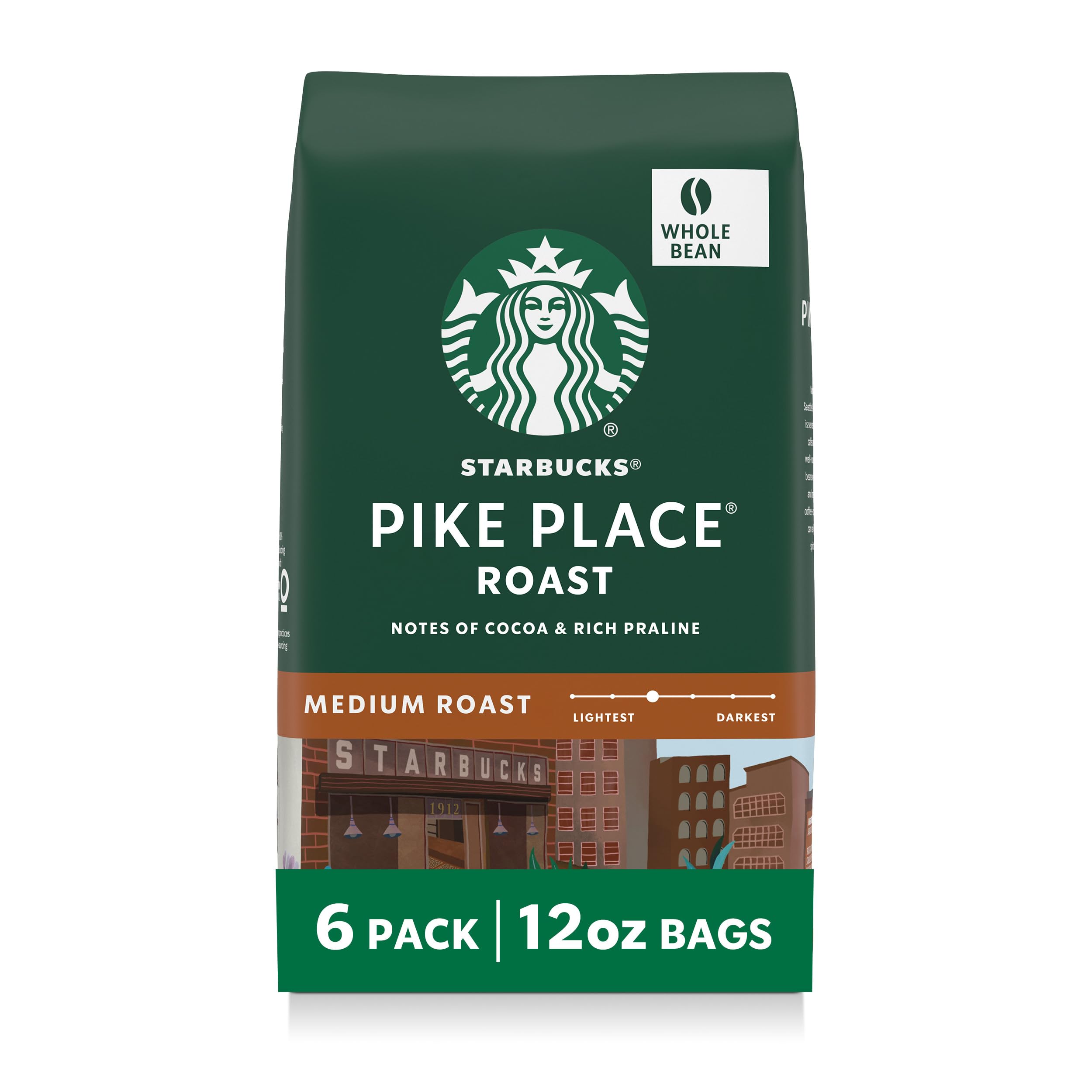 Starbucks Pike Place Roast whole beans six-pack for home grinding and brewing