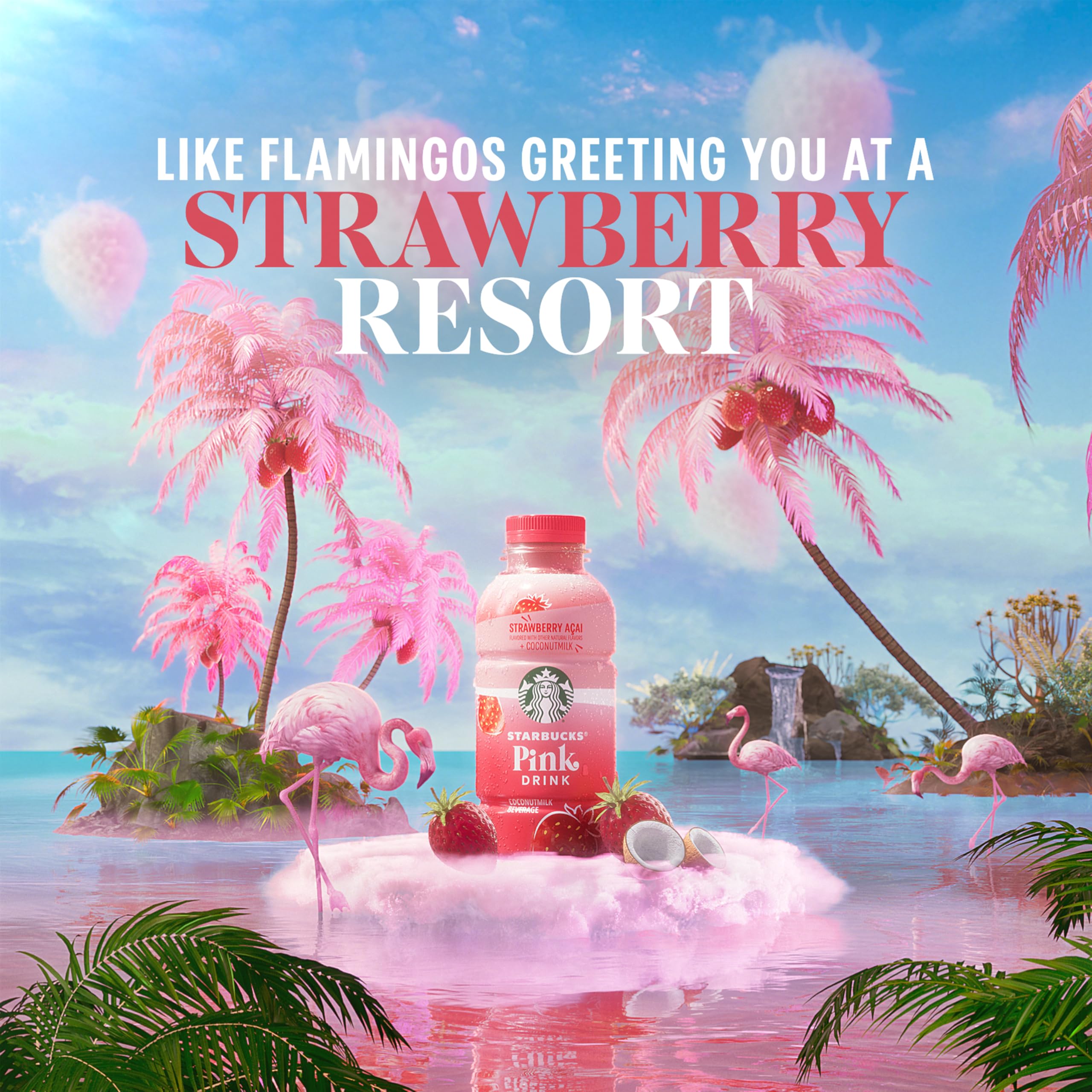 Starbucks Pink Drink fruity-creamy bottle conveys strawberry-acai experience any time.