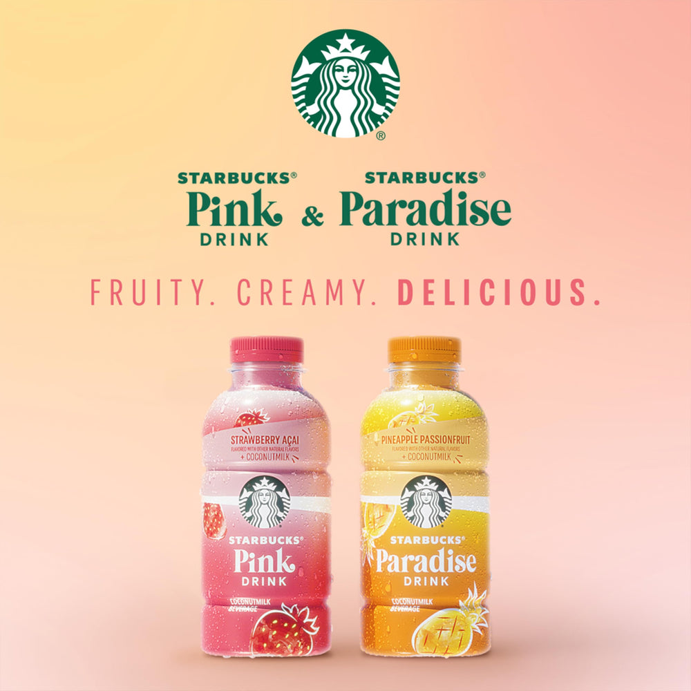Starbucks Pink Drink 14oz bottle provides cafe-inspired refreshment at home.