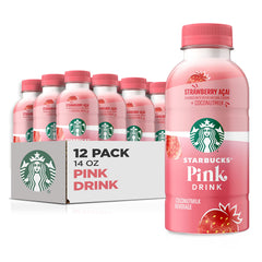 Starbucks Pink Drink strawberry-acai bottle highlights creamy coconut milk for a refreshing on-the-go treat.