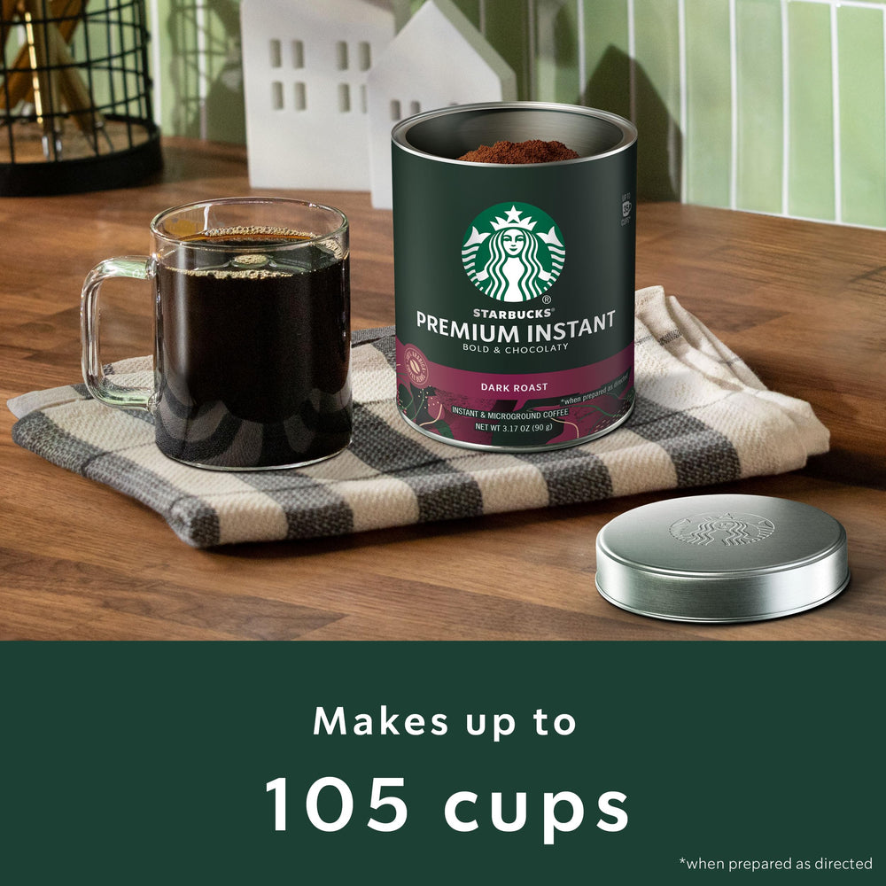 Starbucks dark roast instant coffee poured over ice for refreshing drinks.