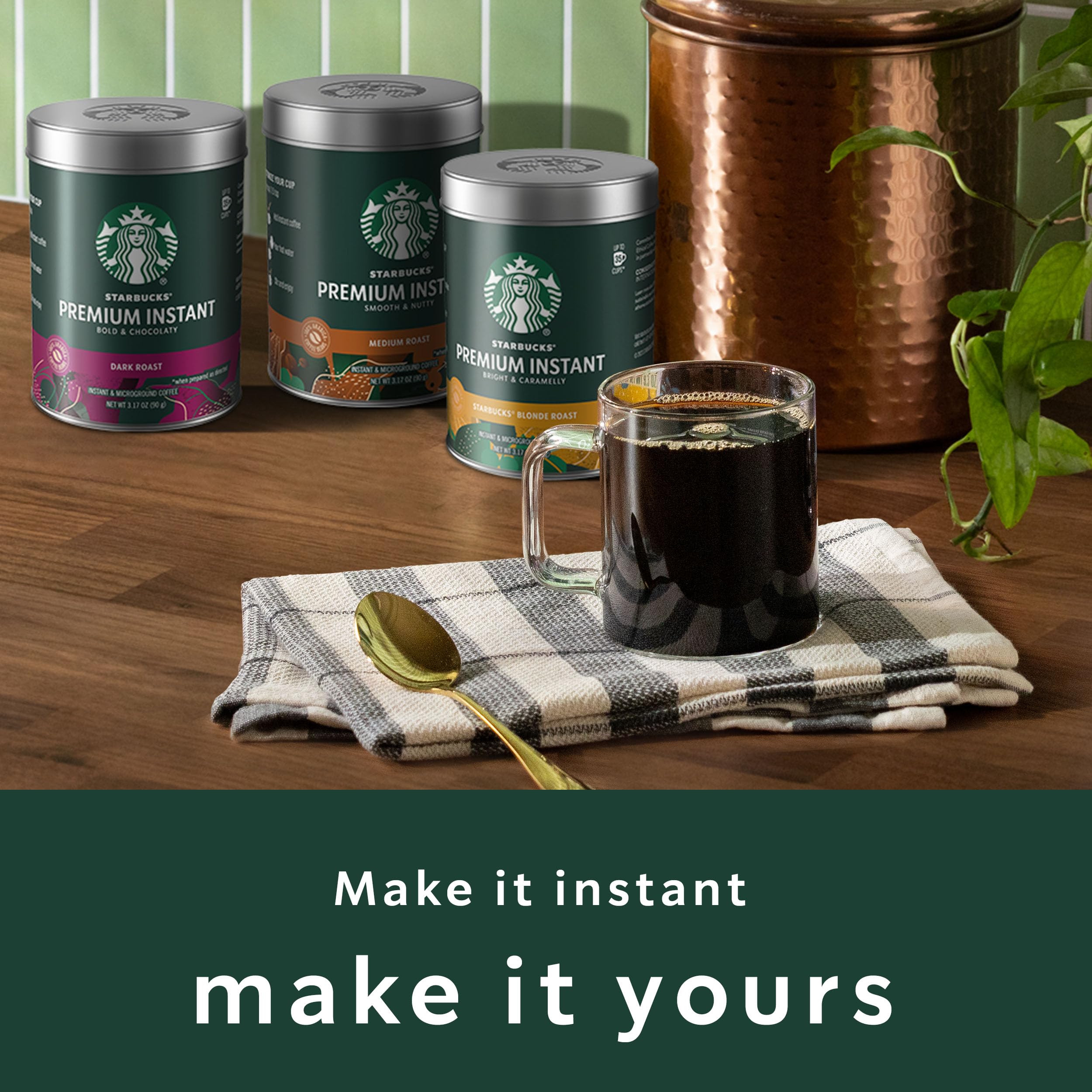 Pouring hot water over Starbucks Premium Instant Coffee for a smooth cup.