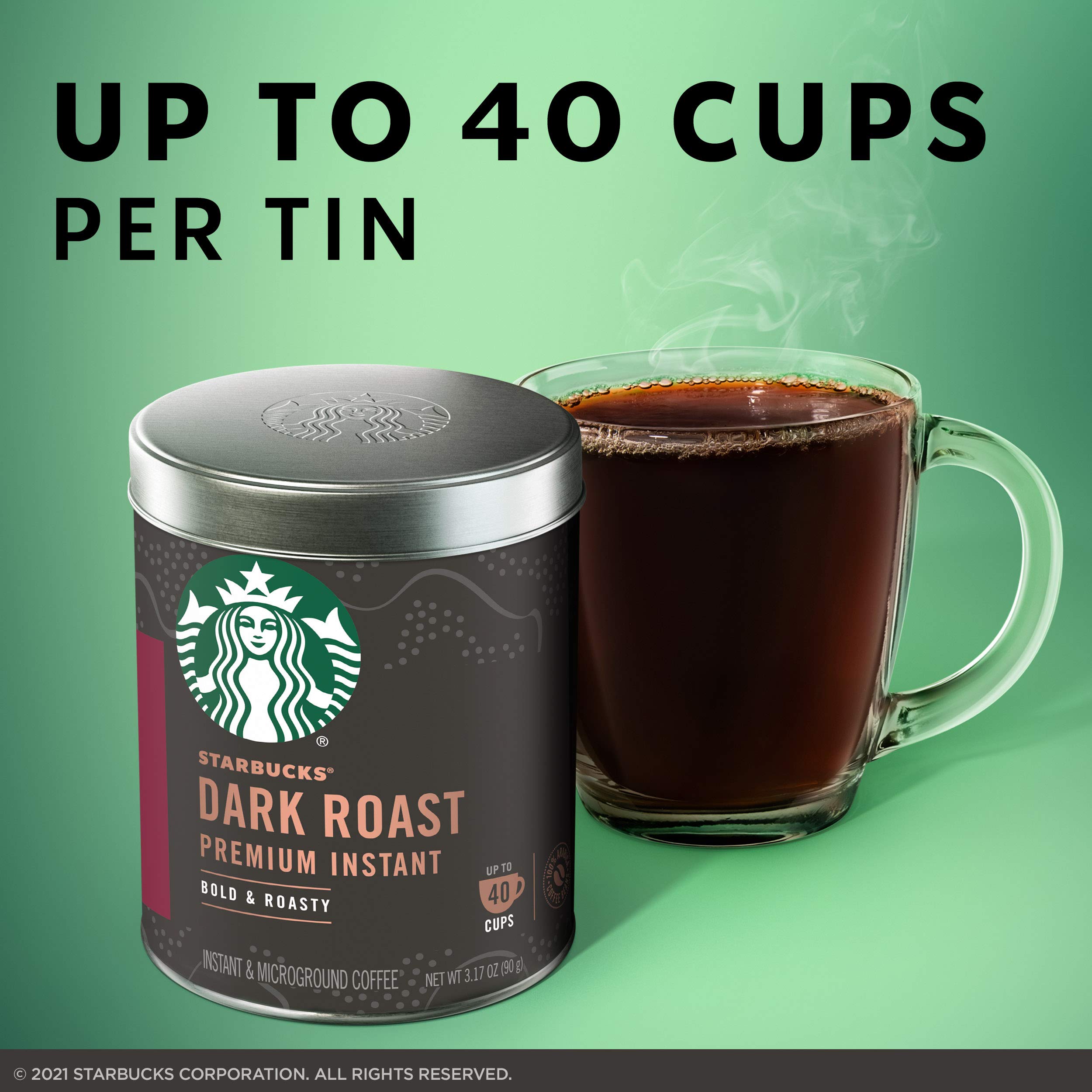 Starbucks Premium Instant Coffee tin on a kitchen counter for convenient use