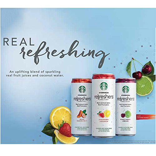 Starbucks Refreshers logo on can signals portable energy boost for busy days.