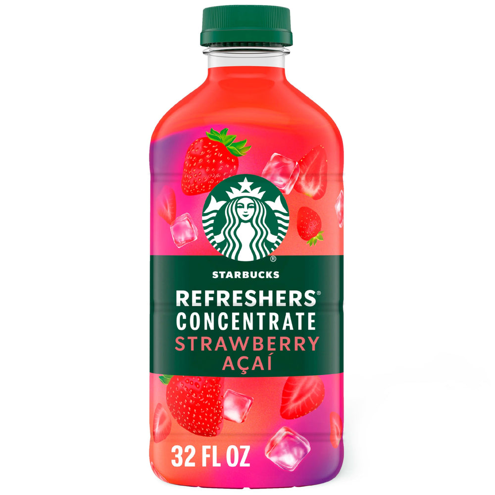 Starbucks Refreshers Strawberry Acai bottle ready to mix a fruity drink