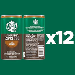 Close-up of the Starbucks RTD espresso and cream can showing rich crema for on-the-go moments.