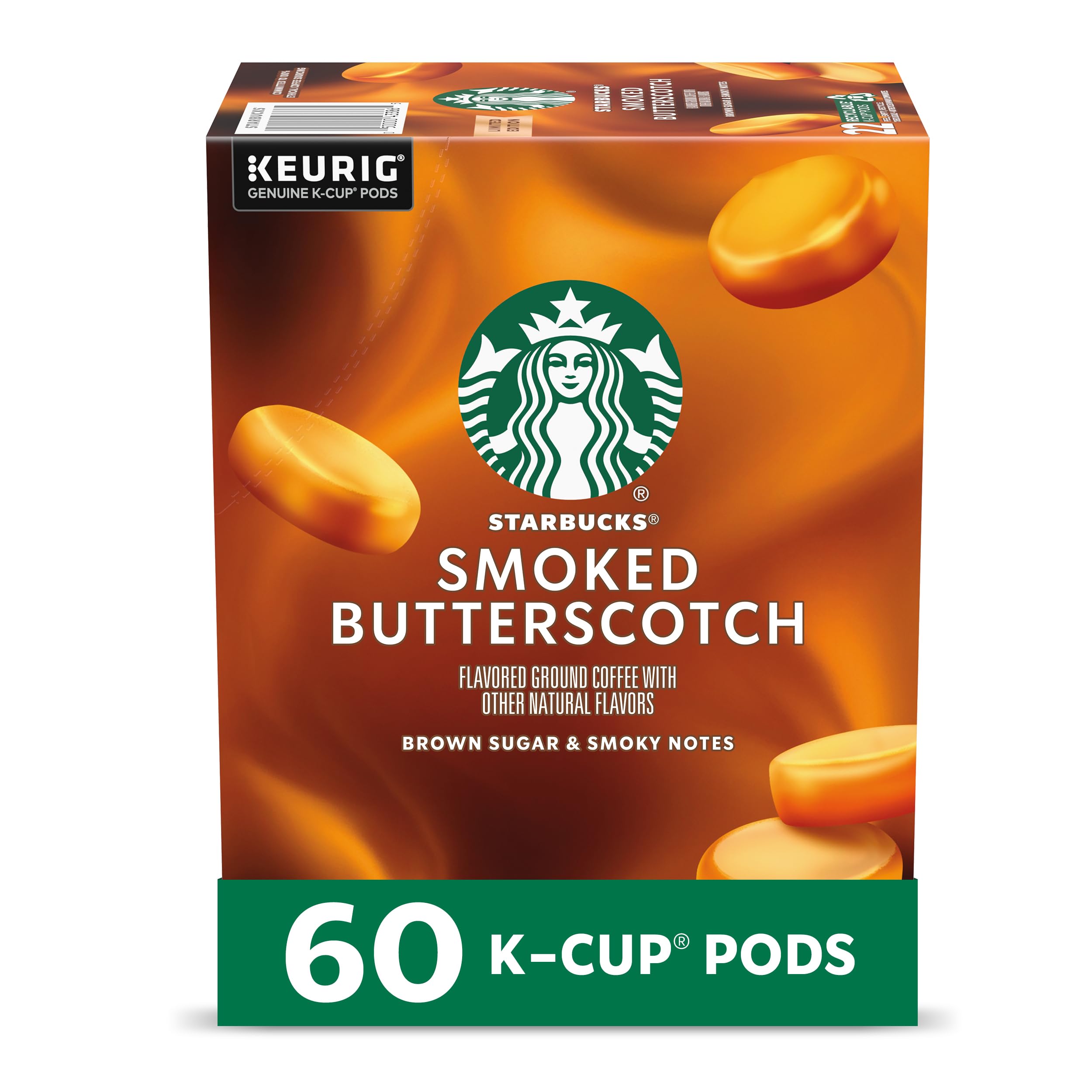 Starbucks Smoked Butterscotch pods box front, ideal for quick seasonal mornings.