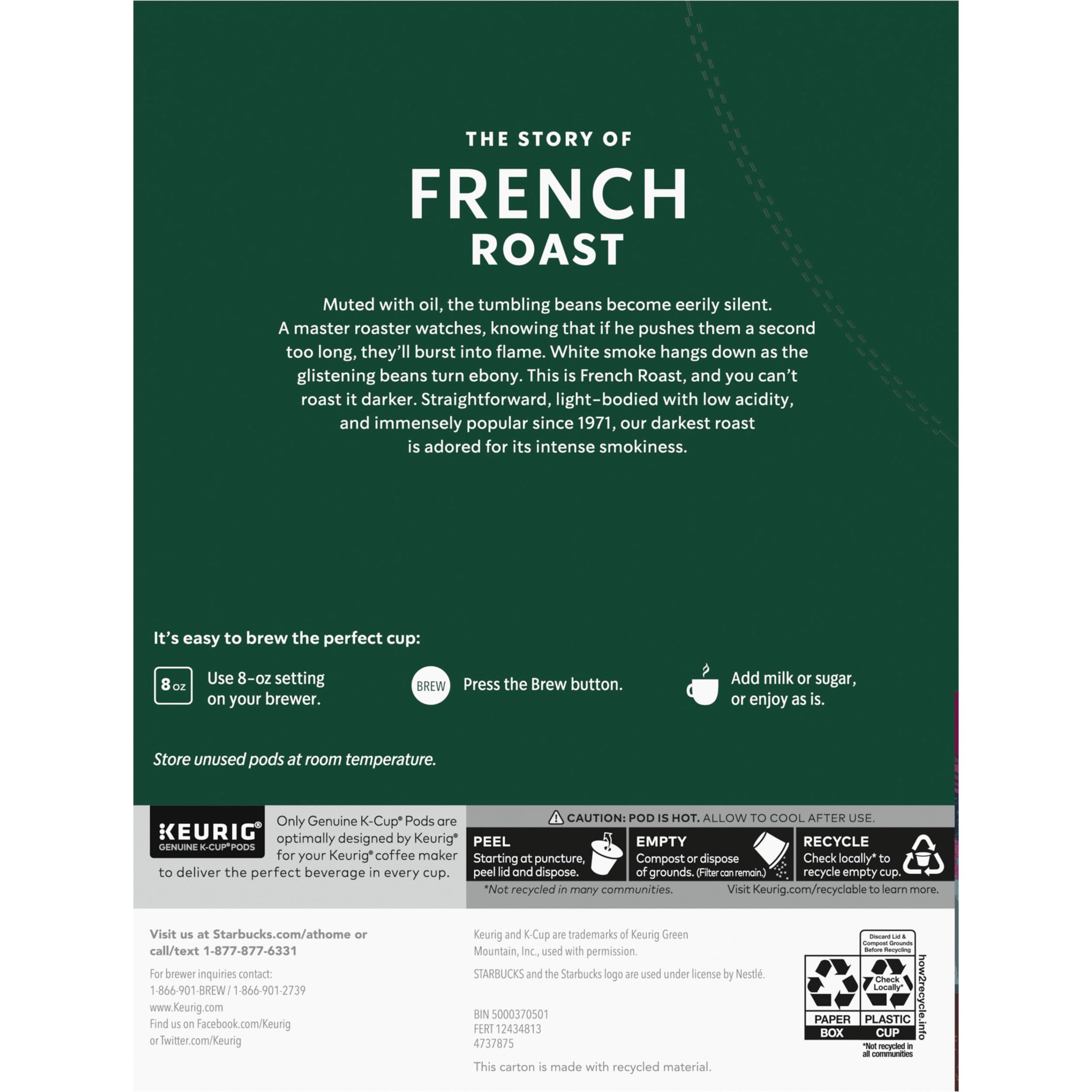 Starbucks French Roast aroma highlights bold, smoky flavor.