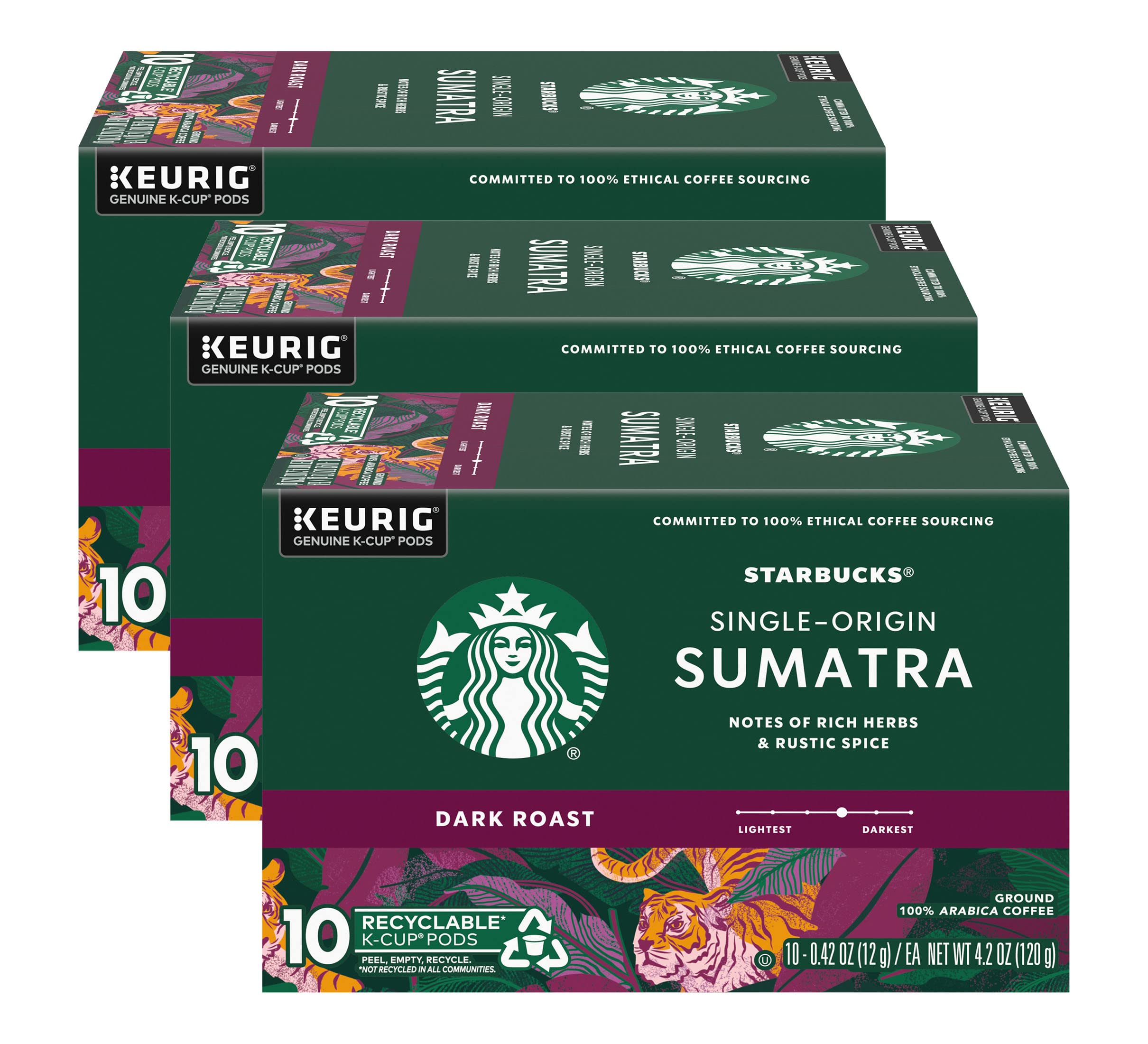Starbucks Sumatra Dark K-Cup pod aroma highlights bold, convenient morning coffee.