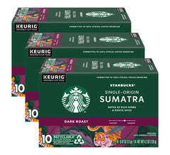 Starbucks Sumatra Dark K-Cup pod aroma highlights bold, convenient morning coffee.