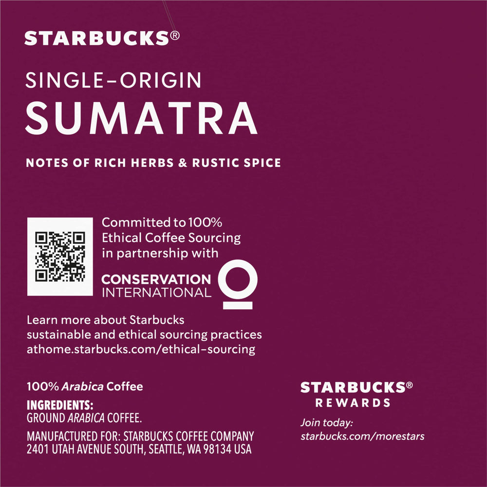 Starbucks Sumatra Dark K-Cup pod pack packaged for easy shelf-stable use.