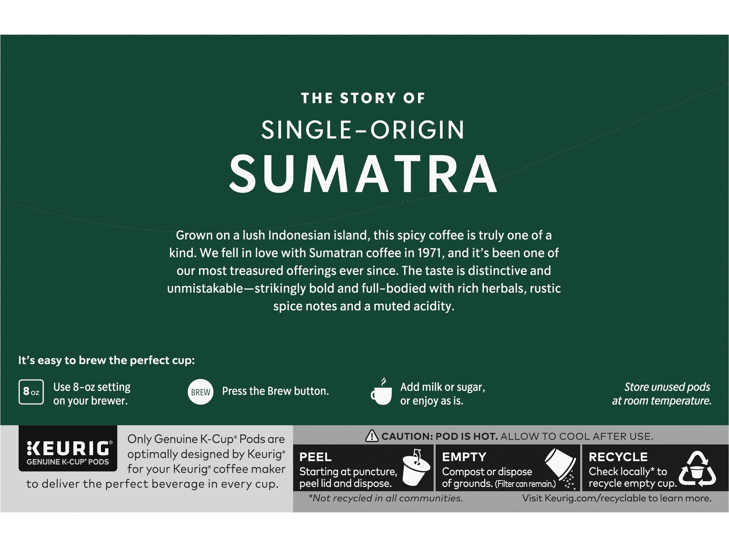 Starbucks Sumatra Dark K-Cup pod single-origin quality for Keurig brews.