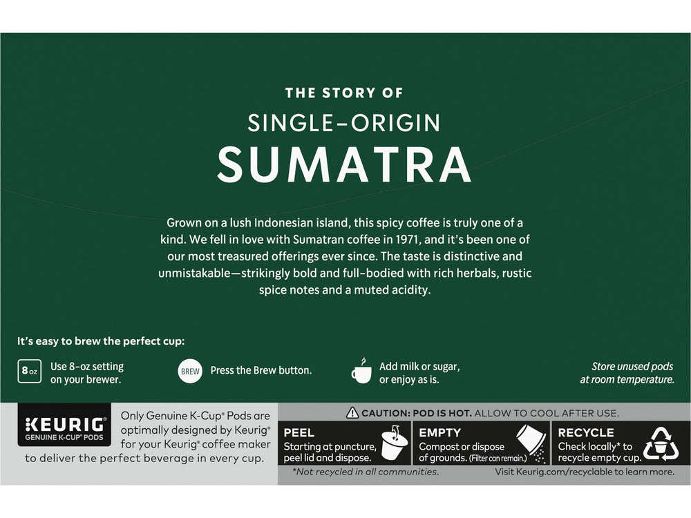 Starbucks Sumatra Dark K-Cup pod single-origin quality for Keurig brews.