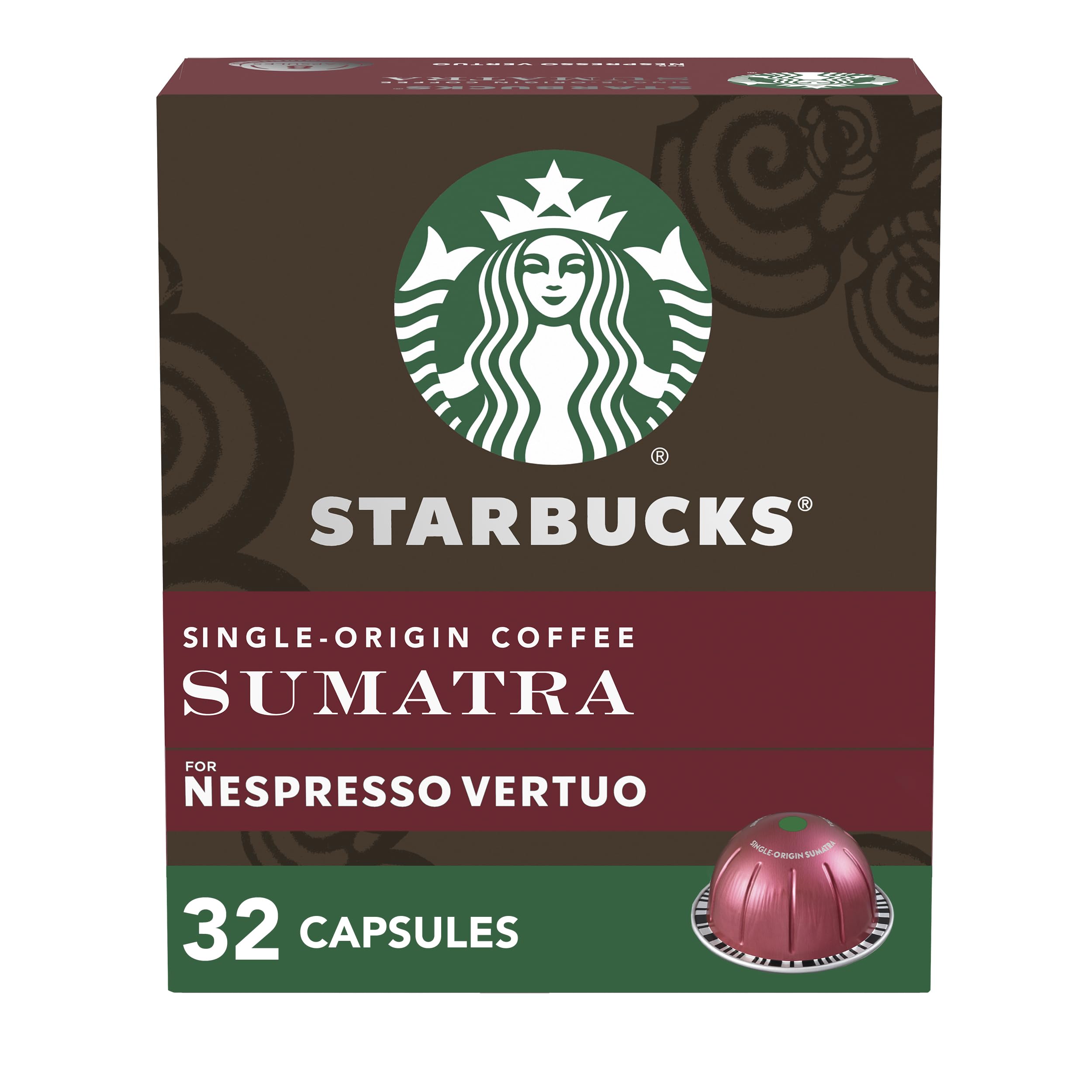 Starbucks Sumatra dark roast box of capsules for Vertuo with consistent flavor
