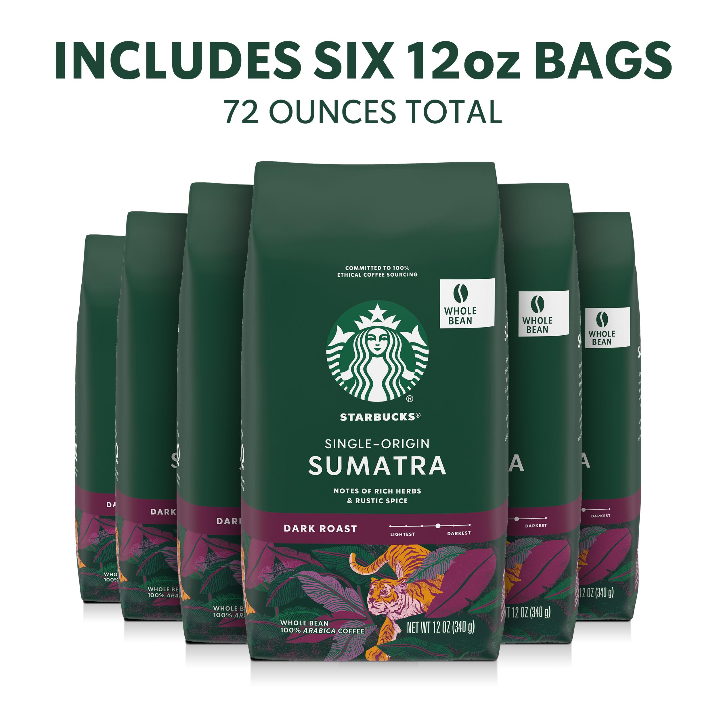 Starbucks Sumatra dark roast coffee bean closeup highlighting bold full-bodied flavor