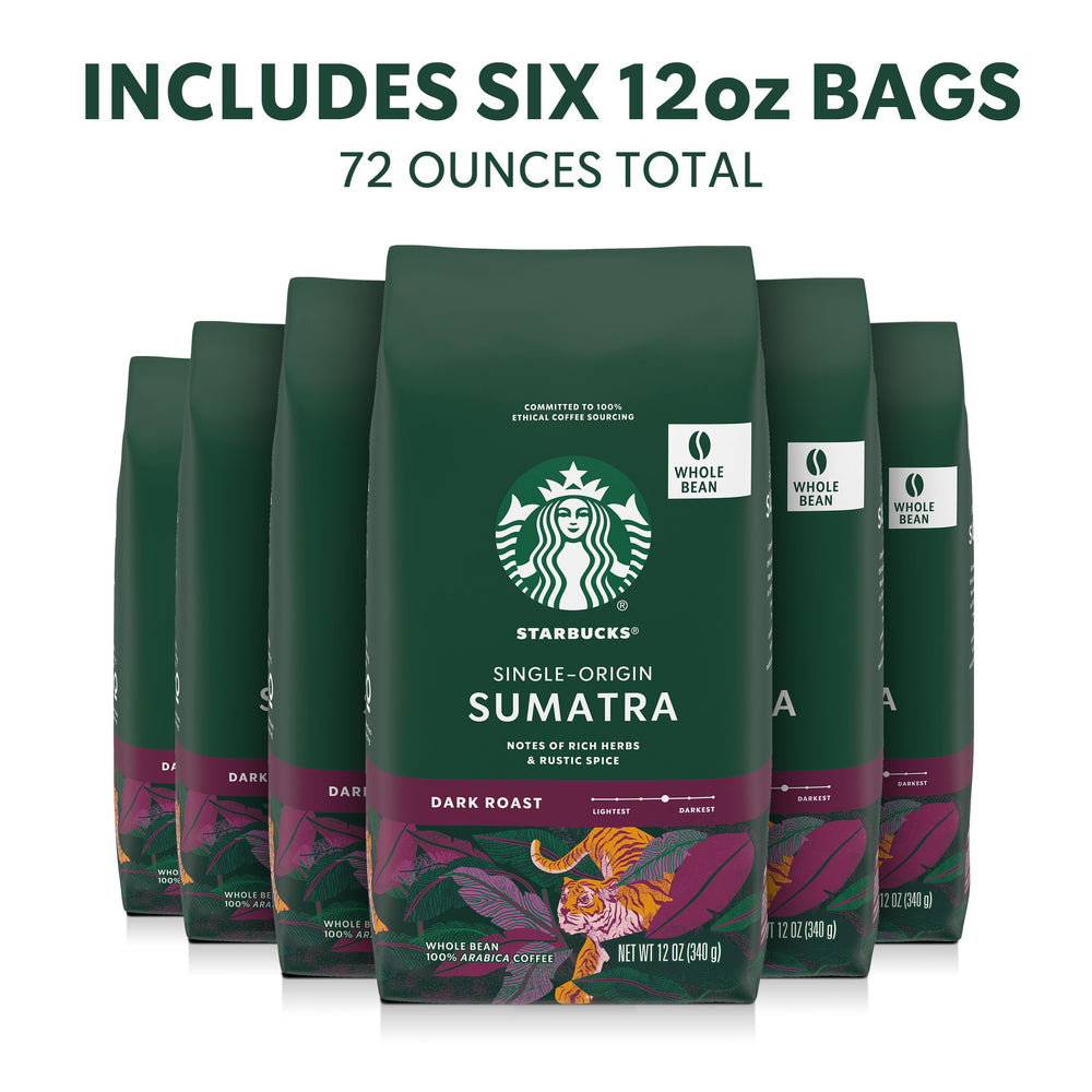 Starbucks Sumatra dark roast coffee bean closeup highlighting bold full-bodied flavor
