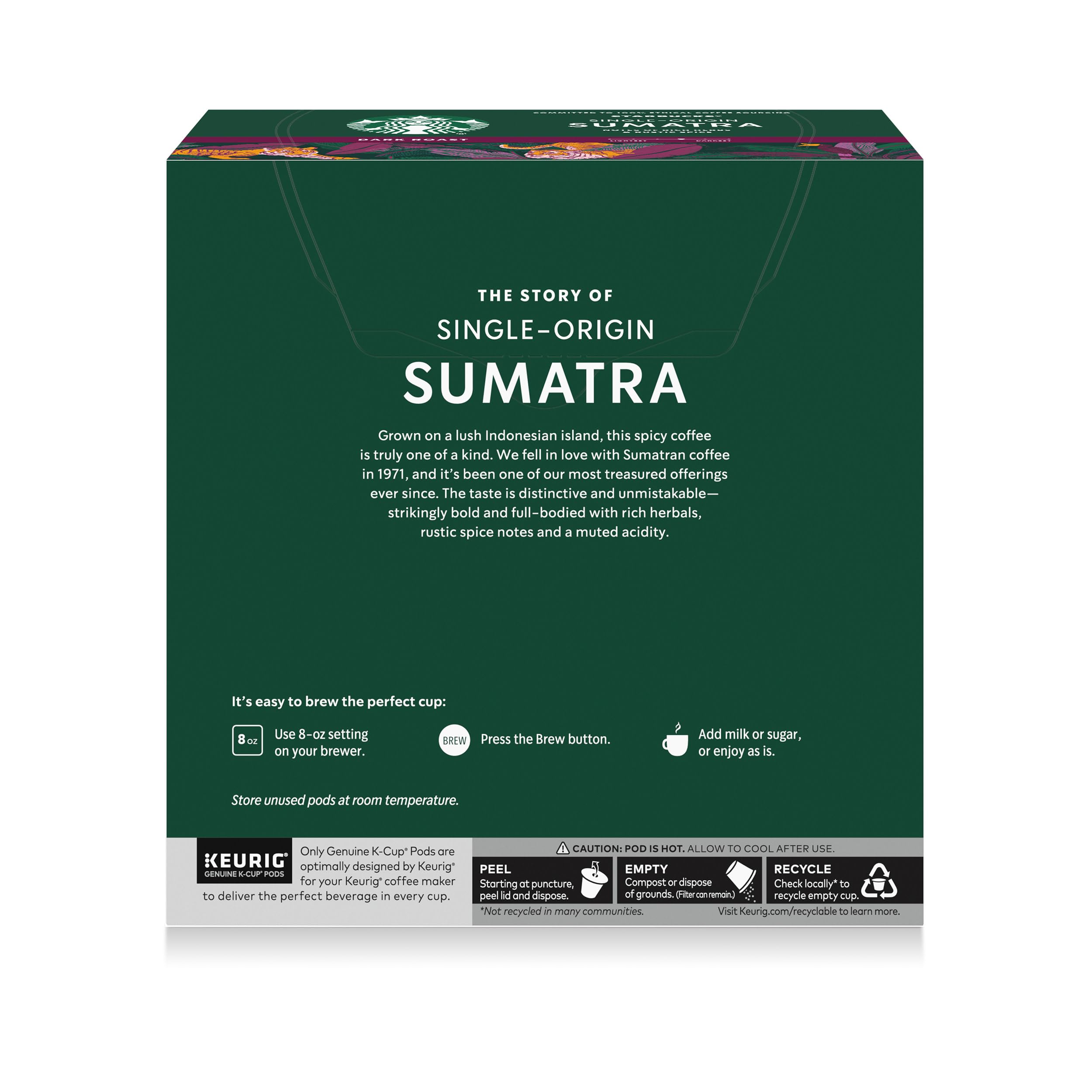 Starbucks Sumatra dark roast K-Cup pod scene in cafe vibe.