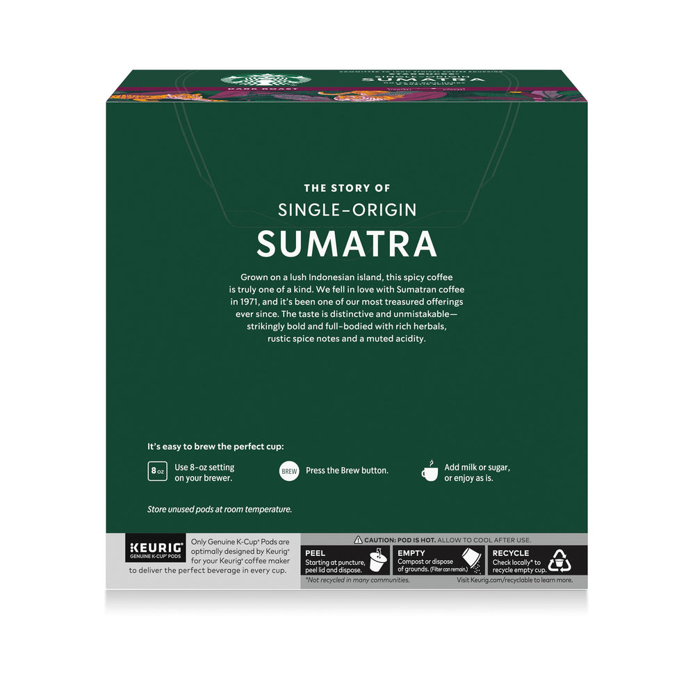 Starbucks Sumatra dark roast K-Cup pod scene in cafe vibe.
