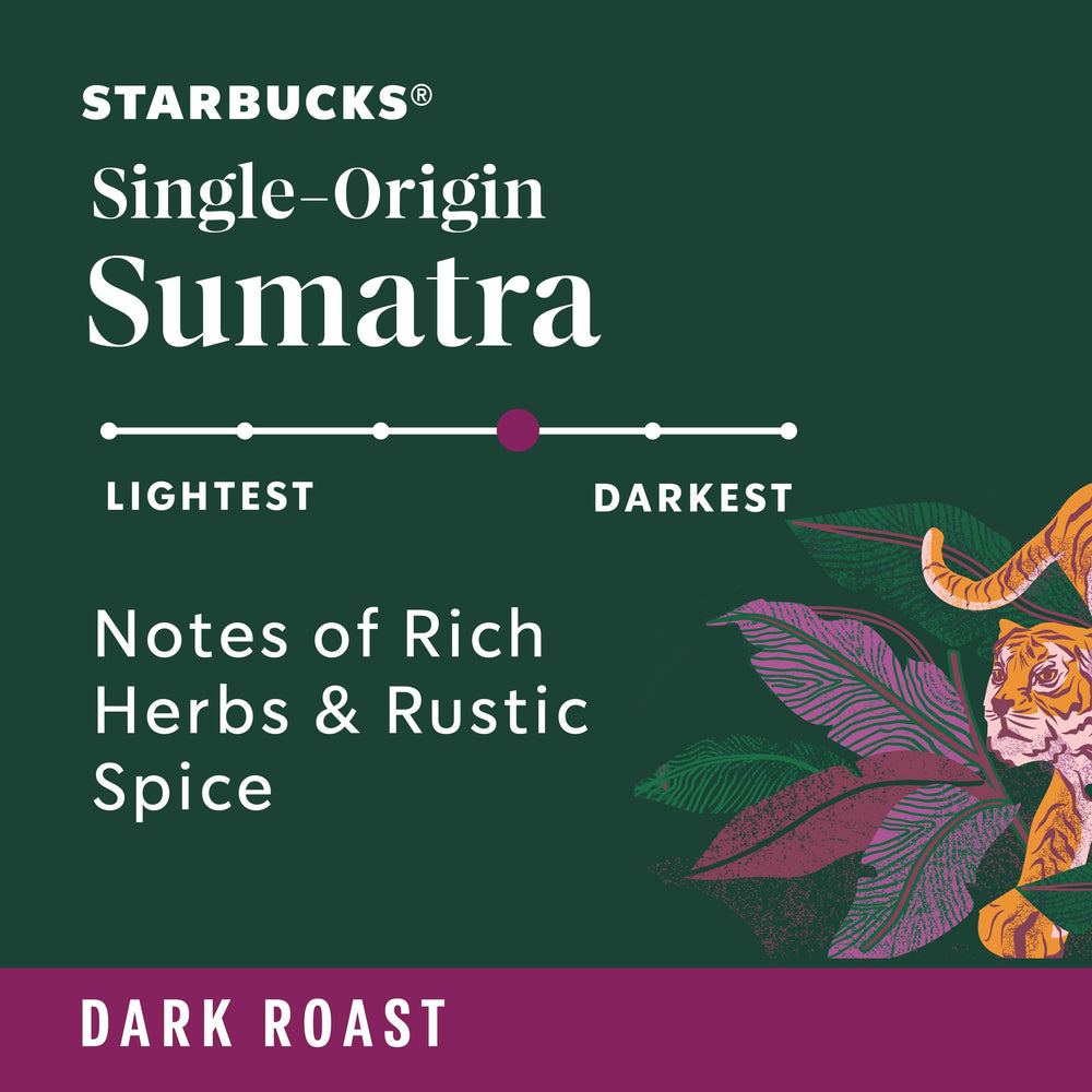 Starbucks Sumatra dark roast K-Cup pod close-up, showcasing bold aroma.