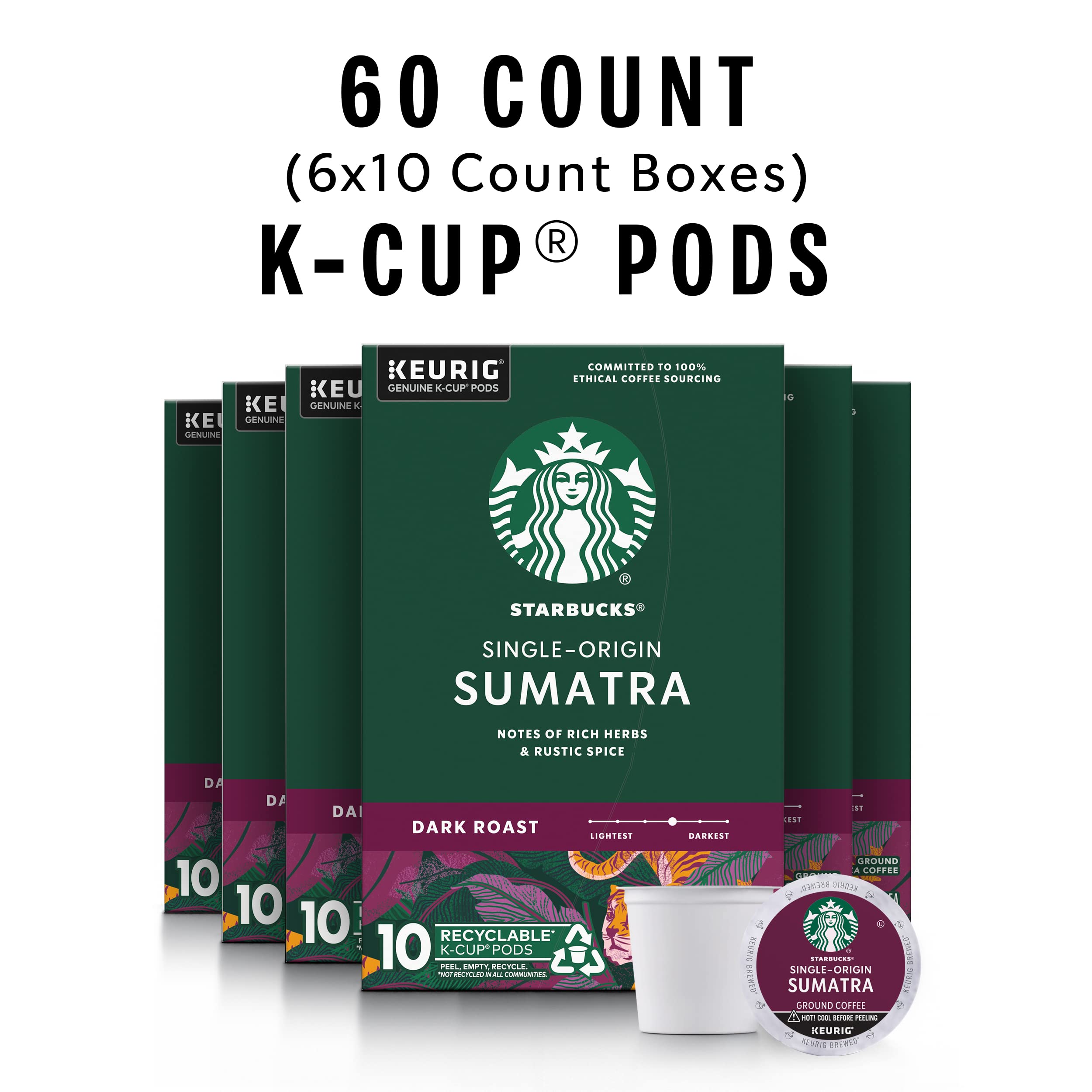 Close-up of Starbucks Sumatra K-Cup pod showing rich aroma
