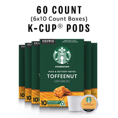 Close-up of Starbucks Toffeenut K-Cup pod highlighting rich toffee flavor
