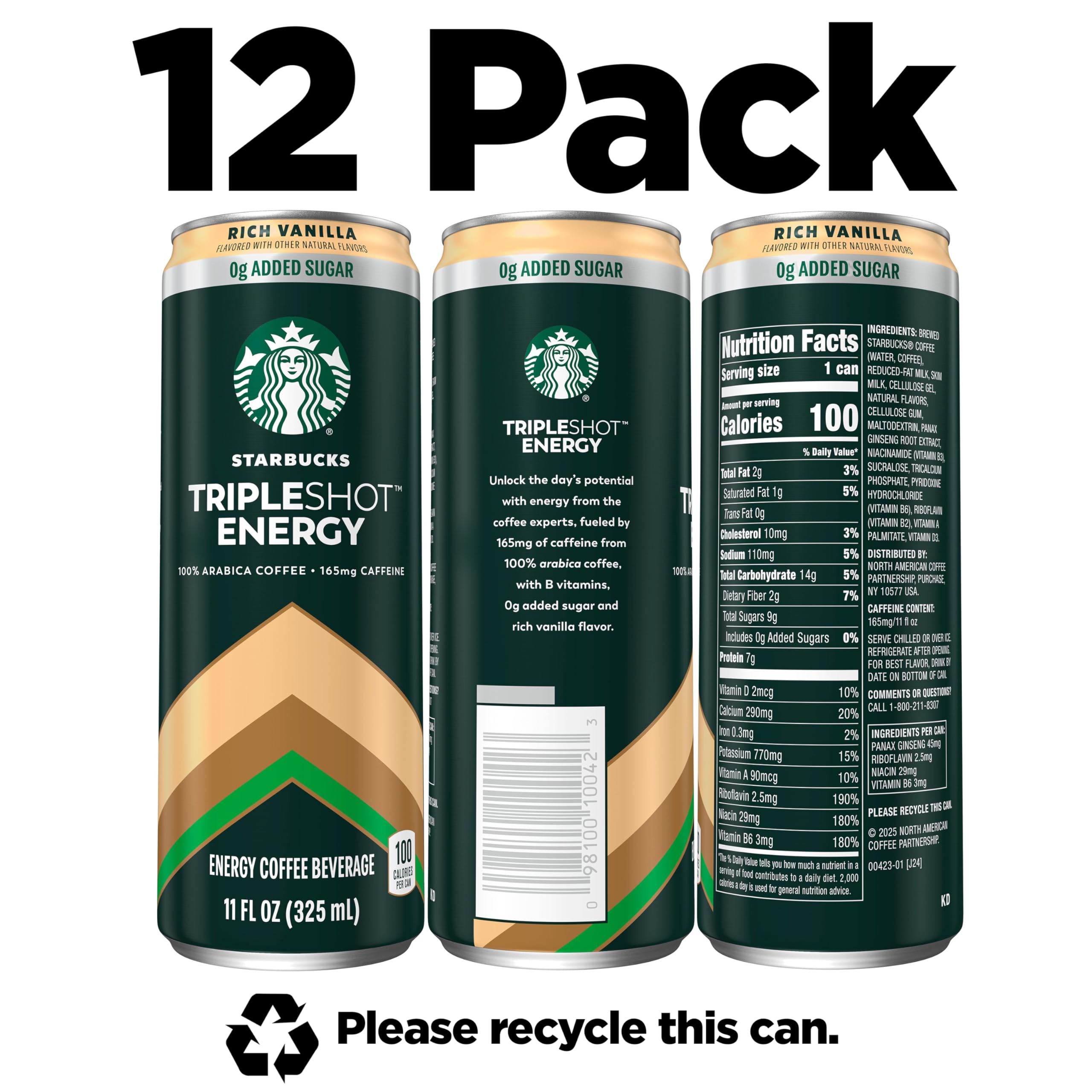 Starbucks Tripleshot 165mg caffeine graphic highlights strong energy option