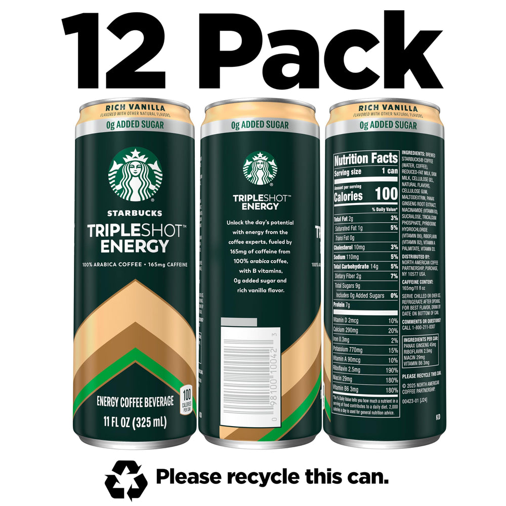 Starbucks Tripleshot 165mg caffeine graphic highlights strong energy option