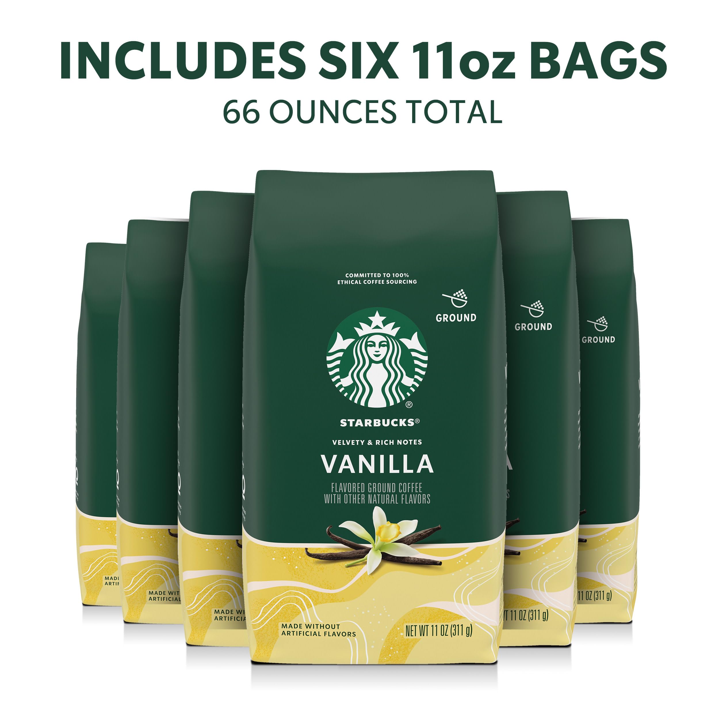 Starbucks Vanilla-flavored coffee bag open releasing aroma.
