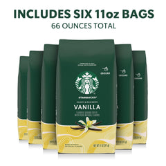 Starbucks Vanilla-flavored coffee bag open releasing aroma.