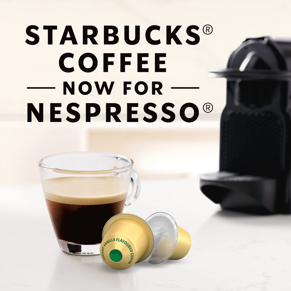 Starbucks vanilla flavored coffee pod brew shot for a quick, flavorful espresso.