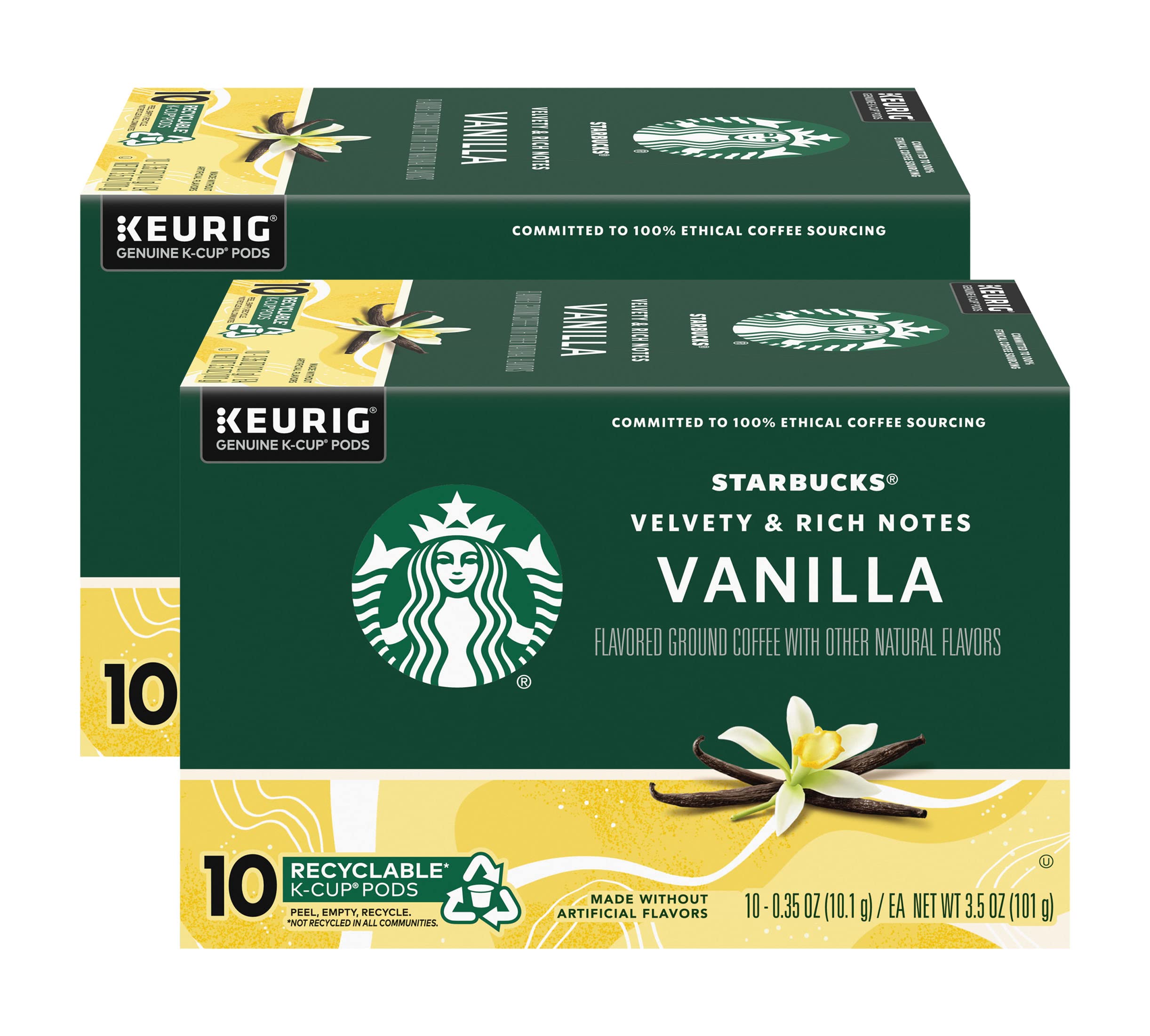 Starbucks Vanilla K-Cup Pods box front, brand visibility for easy purchase