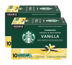 Starbucks Vanilla K-Cup Pods box front, brand visibility for easy purchase