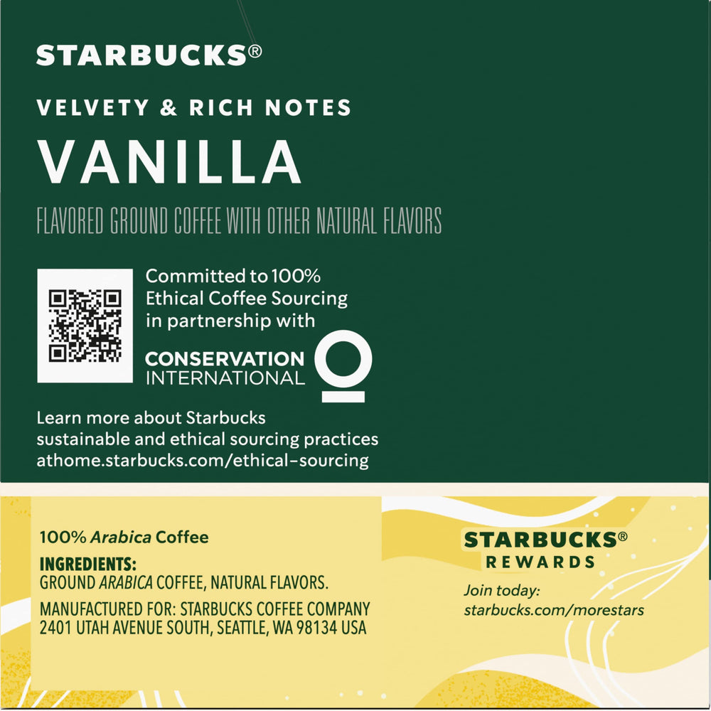 Starbucks Vanilla K-Cup box front showcases 10-count packaging