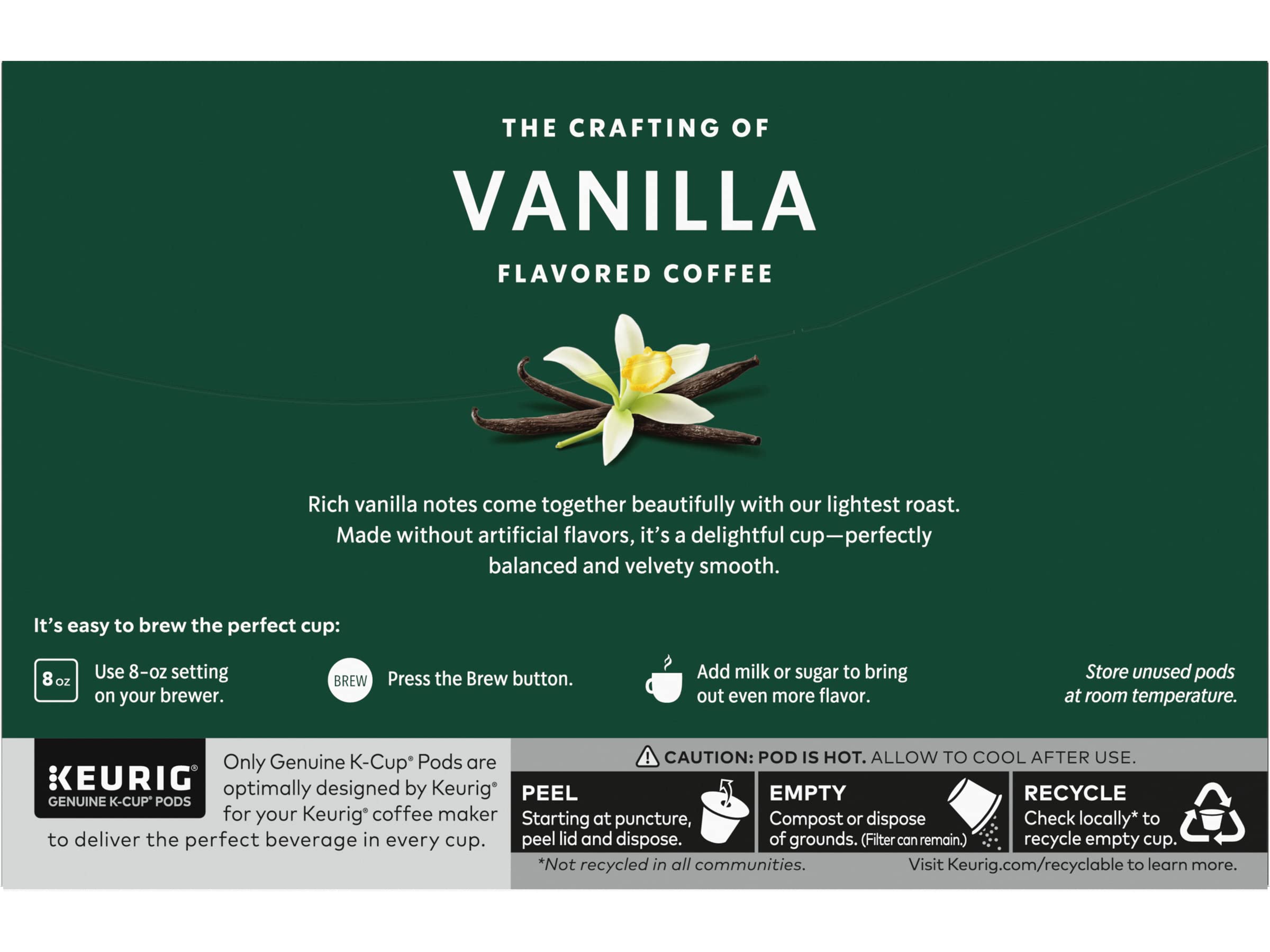 Starbucks Vanilla K-Cup packaging label confirms no artificial flavors