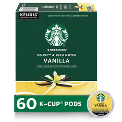 Starbucks Vanilla K-Cup pods box for convenient premium coffee at home.
