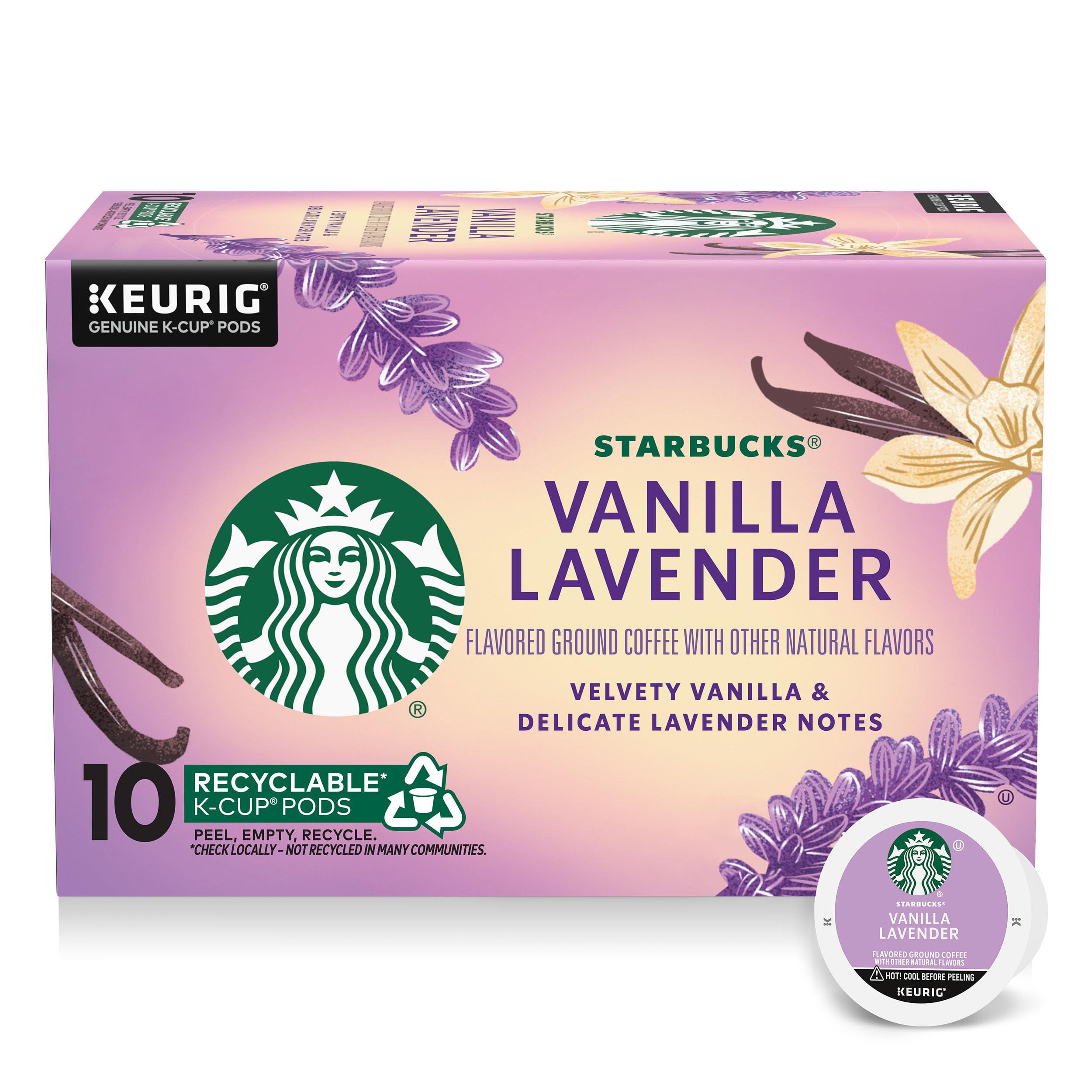 Starbucks Vanilla Lavender K-Cup pod ready for quick at-home brewing.