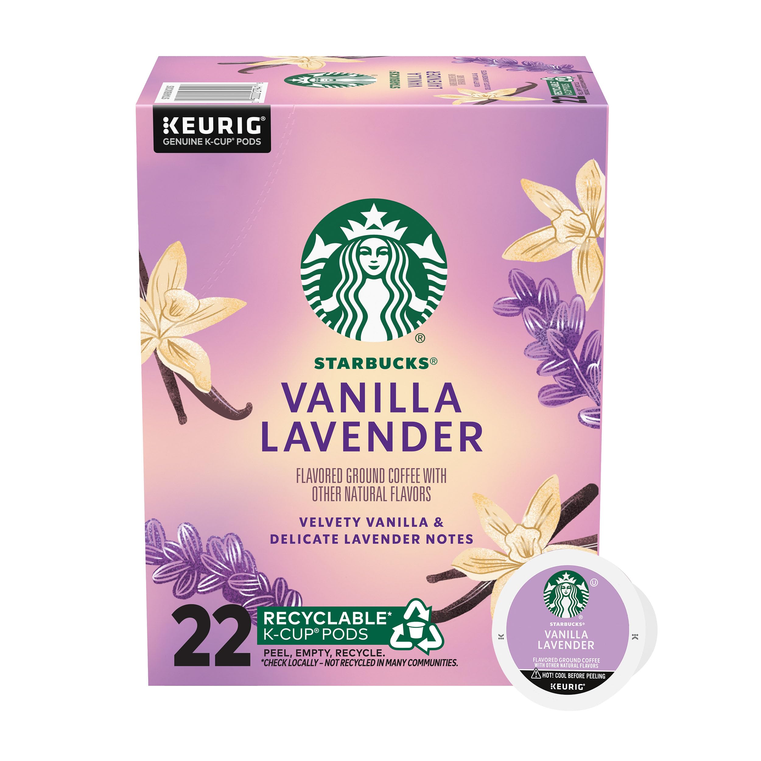 Starbucks Vanilla Lavender K-Cup pod for Keurig machines, quick, flavorful coffee at home.