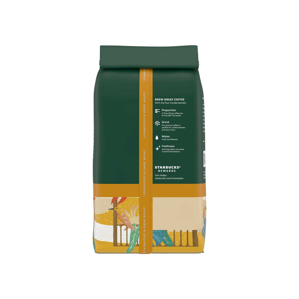 Starbucks Veranda Blend packaging label closeup, six bags ready