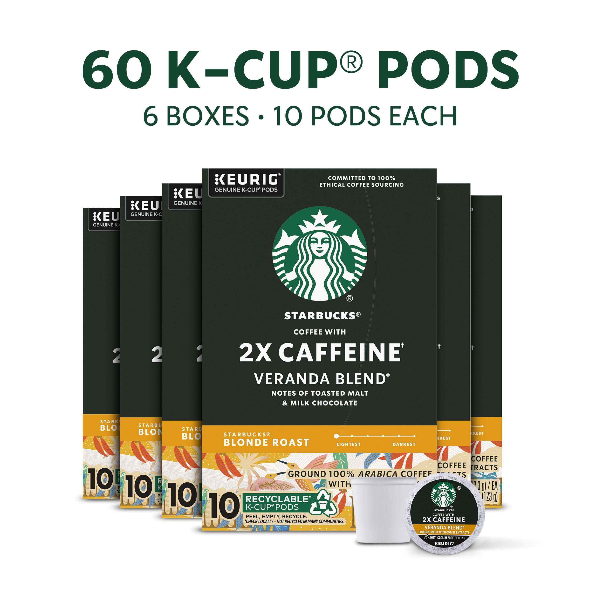 Starbucks Veranda Blend pod close-up shows 2X caffeine clearly.