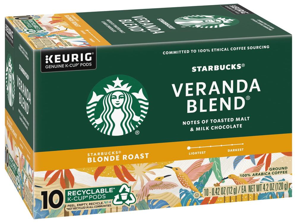 Starbucks Veranda Blonde K-Cup box on kitchen counter.