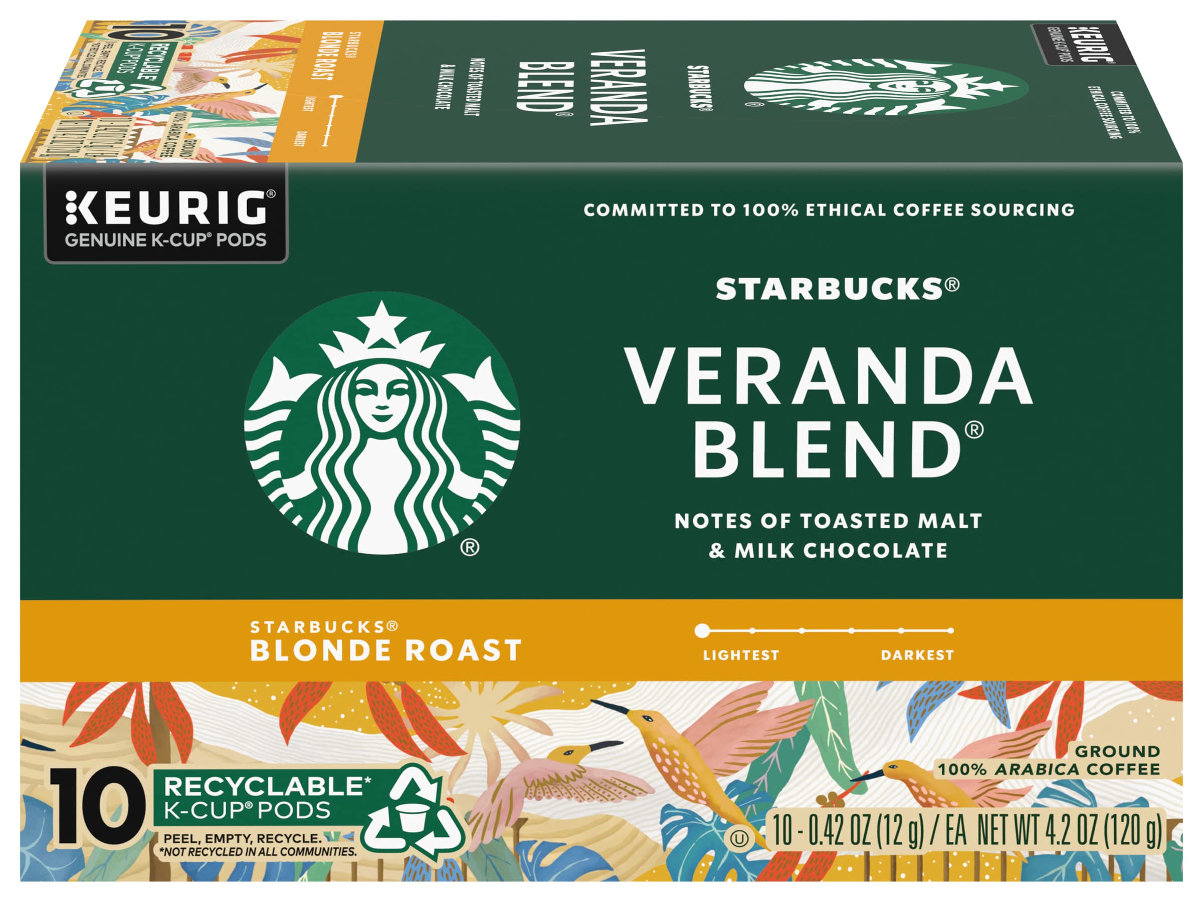Starbucks Veranda Blonde K-Cup packaging, convenient 2 x 10-count packs.